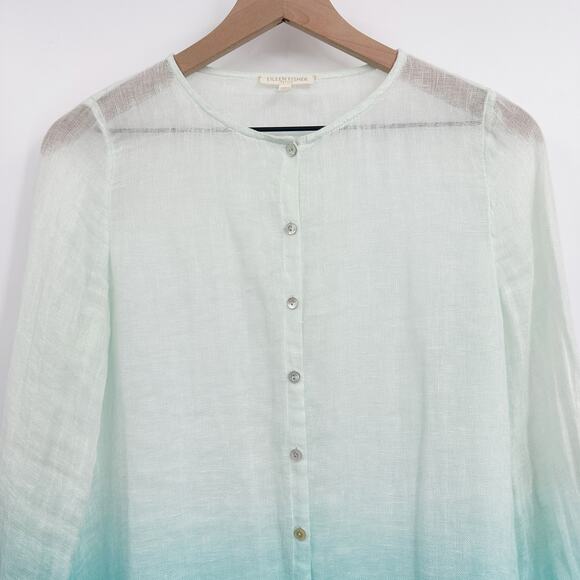 Eileen Fisher 100% Linen Button Down Ombre Dip Dye Tunic Size Small Petite - Picture 4 of 8